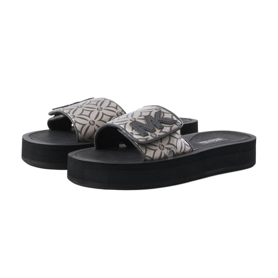 Michael Kors Logo Pattern Wedge Slides Women - BLKSLV