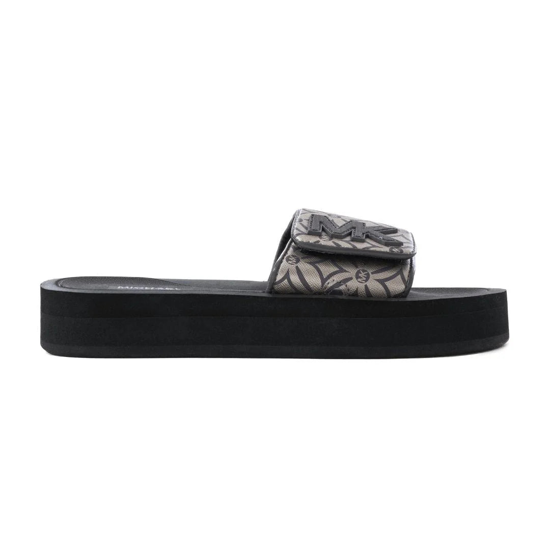 Michael Kors Logo Pattern Wedge Slides Women - BLKSLV