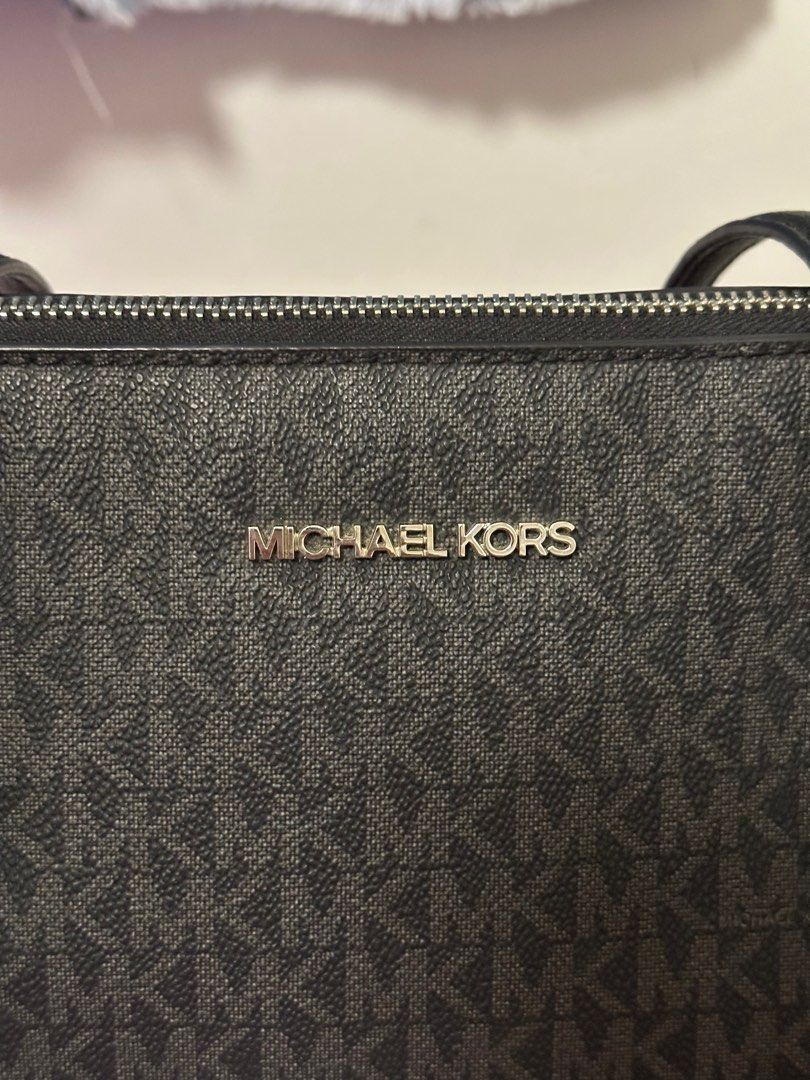 Michael Kors Tote Bag Black Charlotte Signature Large Top Zip Tote