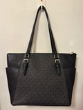 Michael Kors Tote Bag Black Charlotte Signature Large Top Zip Tote