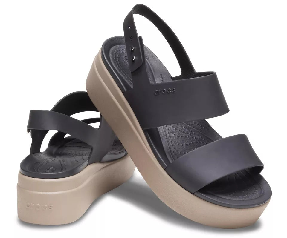 Crocs Brooklyn Low Wedge Sandals- Black/Mushroom