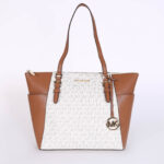 Michael Kors Charlotte Large MK Siganture Top-Zip Tote Vanilla/Brown