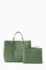 ⁦Emporio Armani Medium logo embossed faux leather handbag-GREEN⁩ - الصورة ⁦5⁩