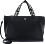 Tommy Hilfiger leather SPACIOUS LOGO STRAP TOTE-BLACK