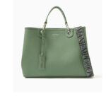 Emporio Armani Medium logo embossed faux leather handbag-GREEN