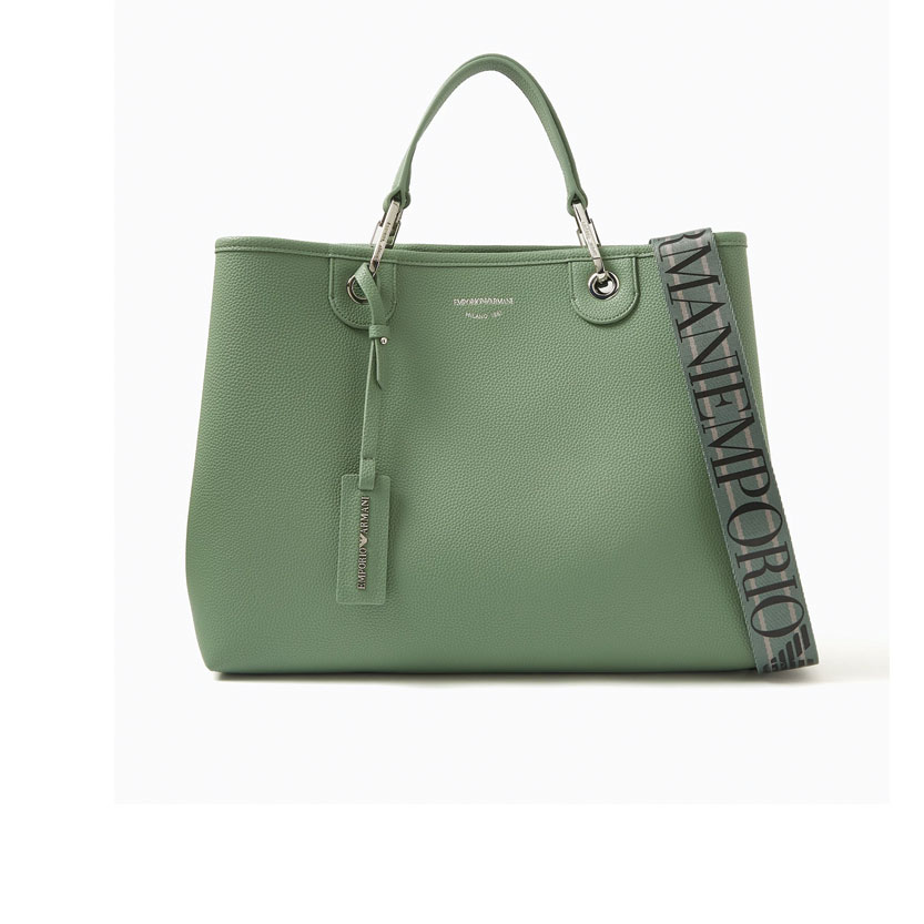 EA Emporio Armani Medium logo embossed faux leather handbag-GREEN - Image 1