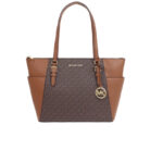 Michael Kors Tote Bag Brown Signature Large Top Zip Tote