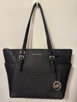 Michael Kors Tote Bag Black Charlotte Signature Large Top Zip Tote
