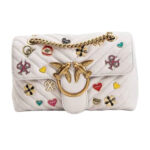 Pinko Mini Love Brooches Quilted Bag in Leather-WHT