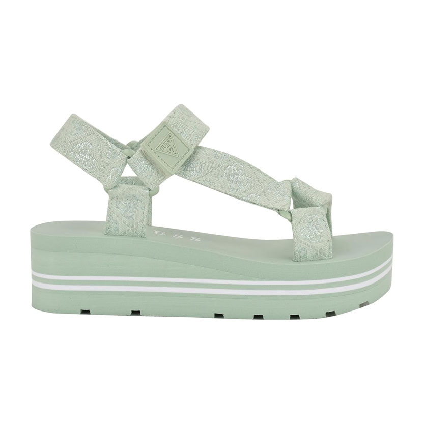 1 Guess Women's Avin Wedge Sandal Light Green White Logo - Image 1