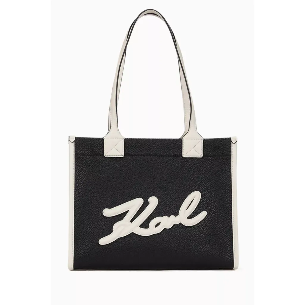 001_20260023 K/Skuare Tote Bag in Grained Faux Leather - Black/Creme - Image 1