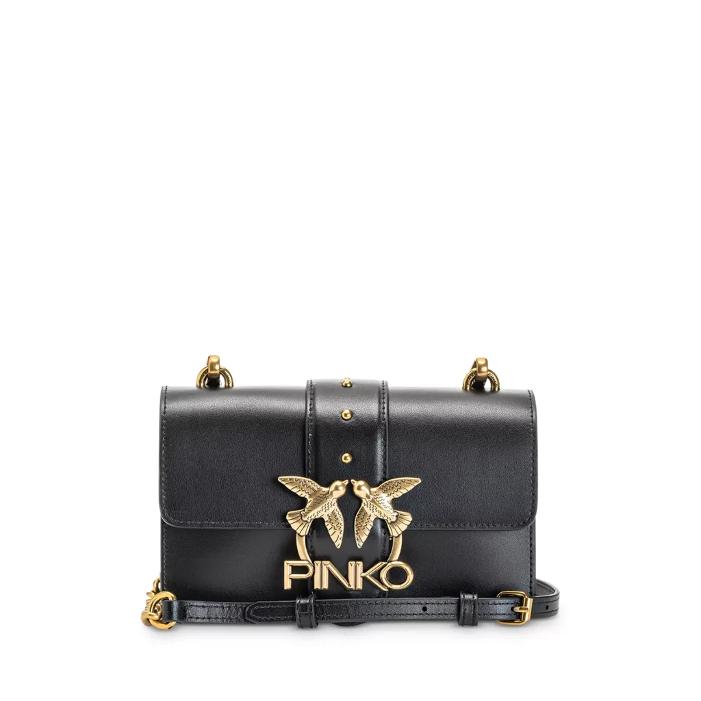 001_20260052 Pinko Love Mini Icon Logo Shoulder Bag - Black & Gold - Image 1