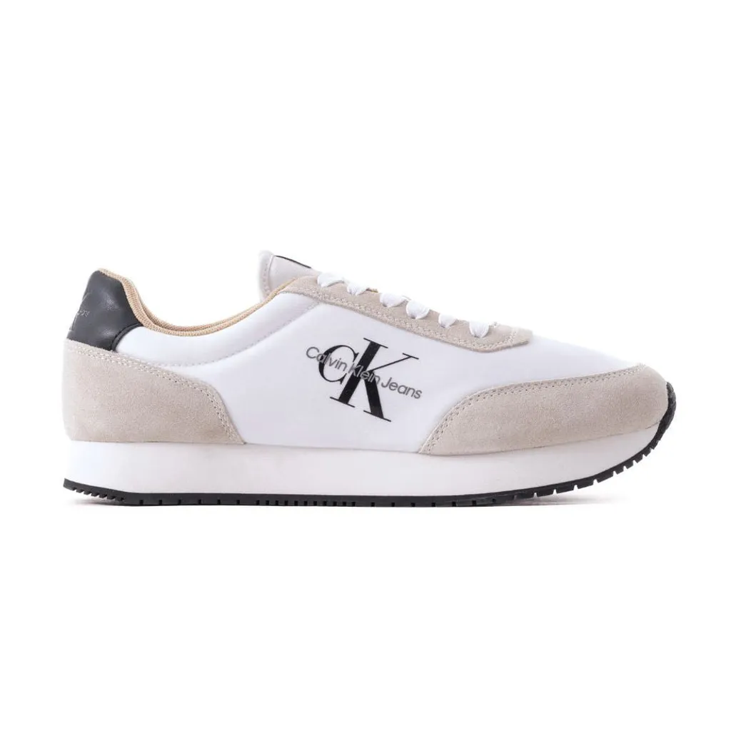 001_20260076 Calvin Klein Jeans Retro Runner SU-NY Mono Trainer - White/Beige/Black - Image 1