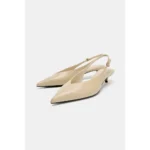 ZARA Slingback Kitten Heel Shoes - Creme