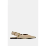 ZARA Split Suede Slingback Shoes With Buckle - Beige