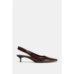 ZARA Split Suede Slingback Shoes With Buckle - Maroon
