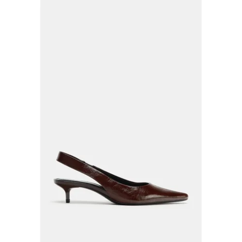 ZARA Split Suede Slingback Shoes With Buckle - Maroon