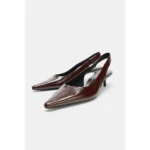 ZARA Split Suede Slingback Shoes With Buckle - Maroon - Image 2