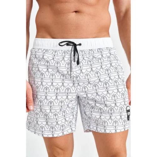 Karl Lagerfeld Ikonik All-Over-Print Board Shorts - White