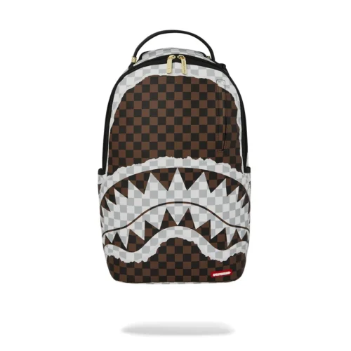 CREAM AND BROWN TEAR CHECK BACKPACK
