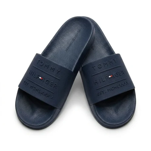 Tommy Hilfiger Men's Embossed Flag Logo Pool Slides - Navy Blue